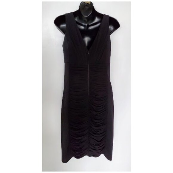 NWT WHBM Black Slimming Dress LBD Knee-Length Sleeveless V-Neck Front/Back  Sz 8 - Picture 4 of 12